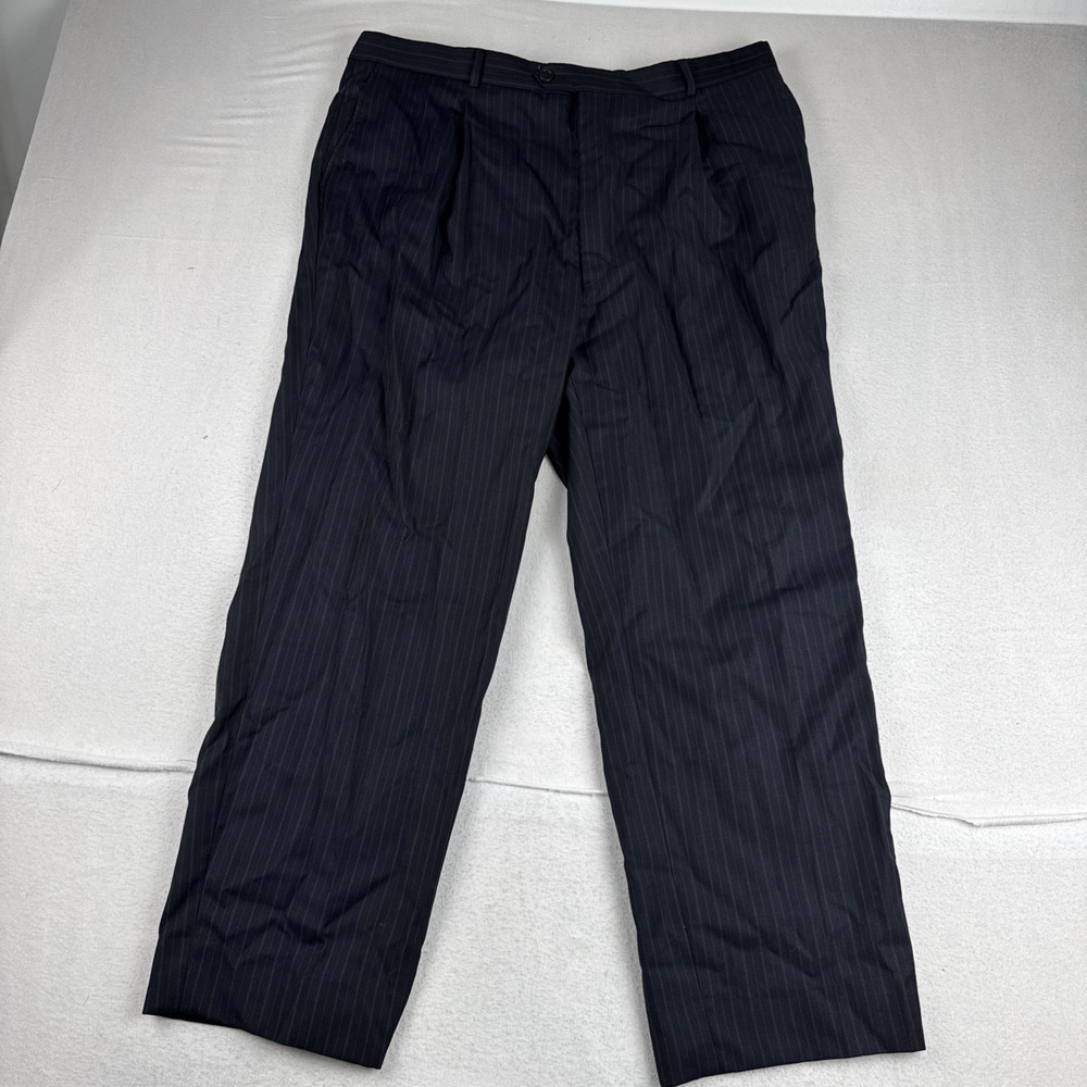 Armani Collezioni Mens Striped Black Dress Pants fits 38*28 wool READ office